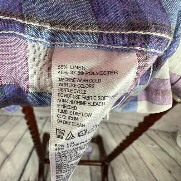 tommy bahama linen blend Plaid Long Sleeve Button up shirt size large - Picture 4 of 6